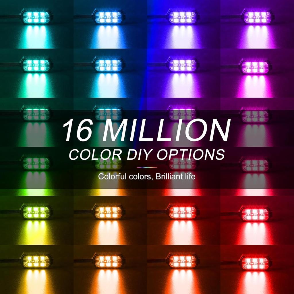 Motorcycle LED Underglow Kit, ICICAR 12 Pcs APP Control RGB Chasing Mode 16 Million Color Dual Remote Music Mode IP68 Waterproof Led Lights,