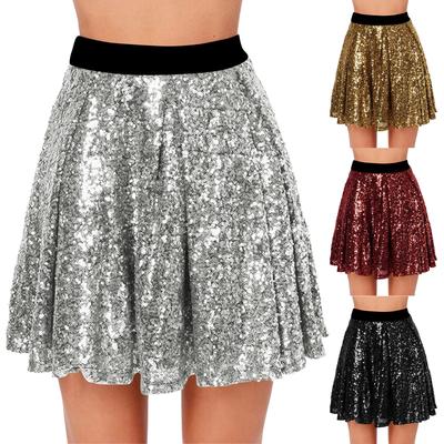Saia Lantejoula Feminina Cintura Alta Cintura Elástica Ajustada Saia Plissada Moda Casual