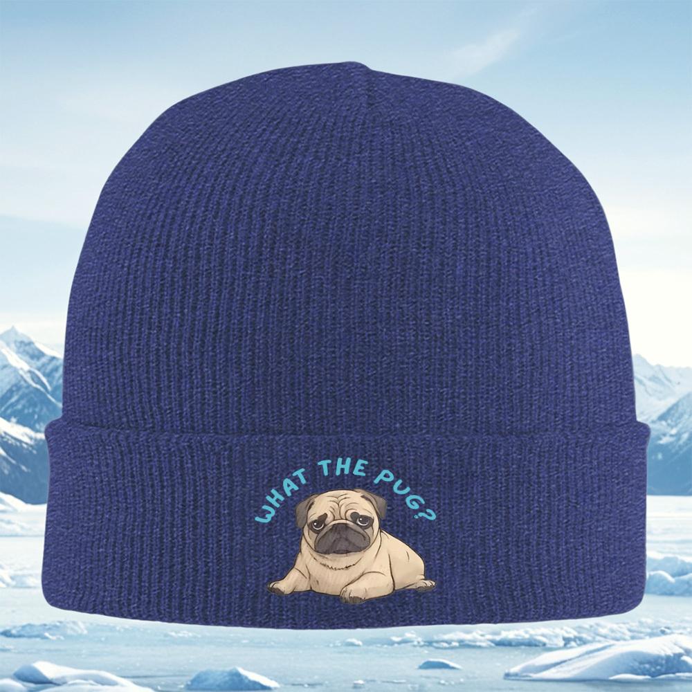 Sad pug asking the question Men Women Unisex Knitted Hat Beanie Pullover Cap Winter Thermal Warm Christmas Outdoor Cycling Hikin