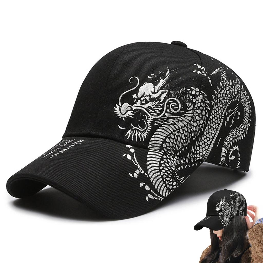 Chinese Style Printed Dragon Pattern Casual Sports Baseball Cap Versatile Outdoor Sports Hat Adjustable Baseball Cap