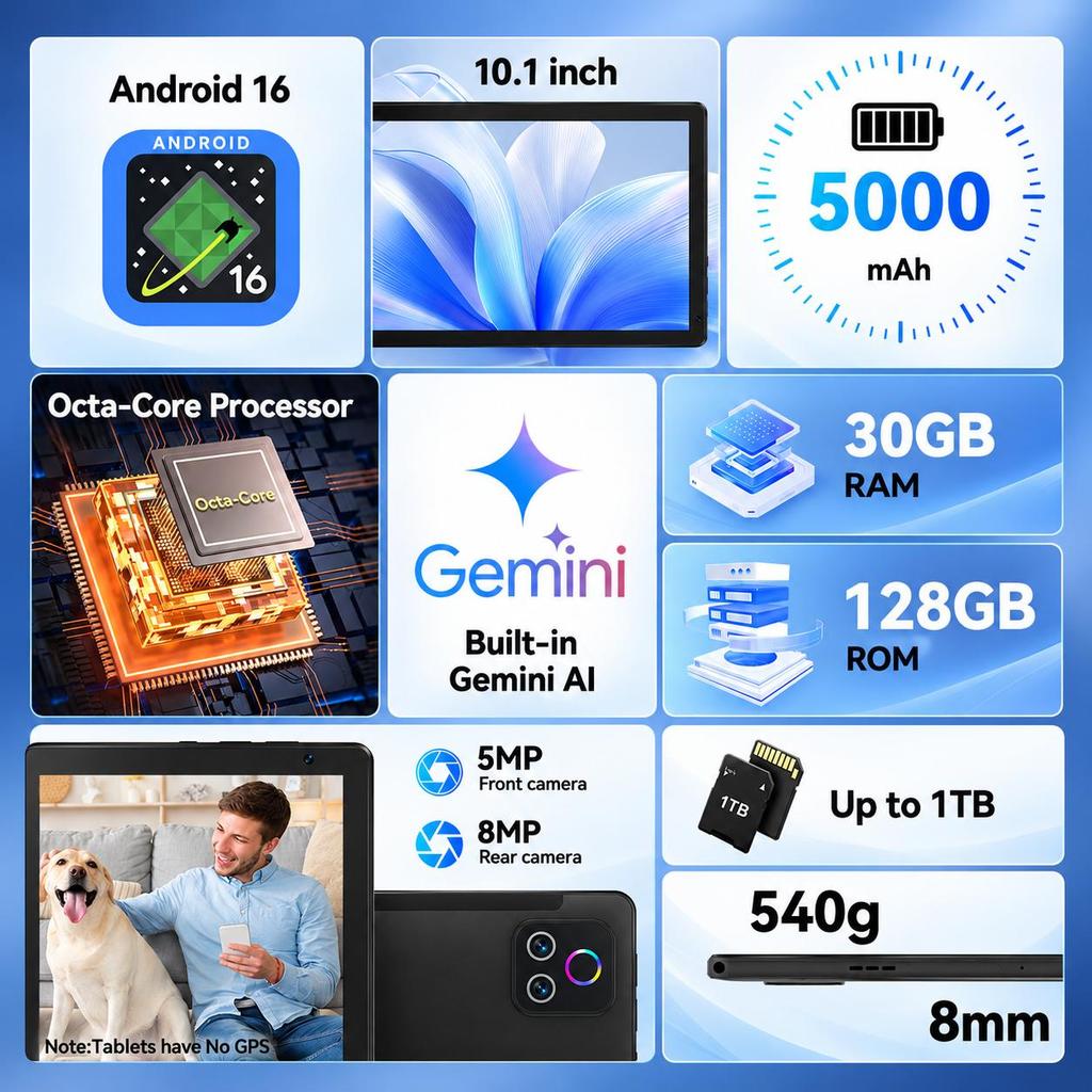 Surfplatta Android 16 Surfplatta 30 GB RAM 128 GB ROM 2 TB TF 10-tums Surfplatta 8-kärnig 6200 mAh