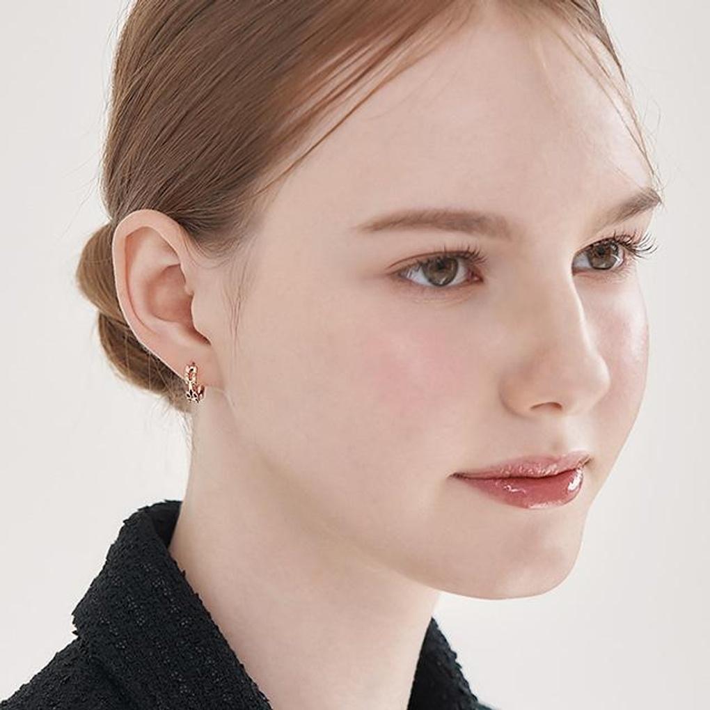 [ELLE Jewelry] 14K Simple Two Square One-Touch Earrings ELGPEE553