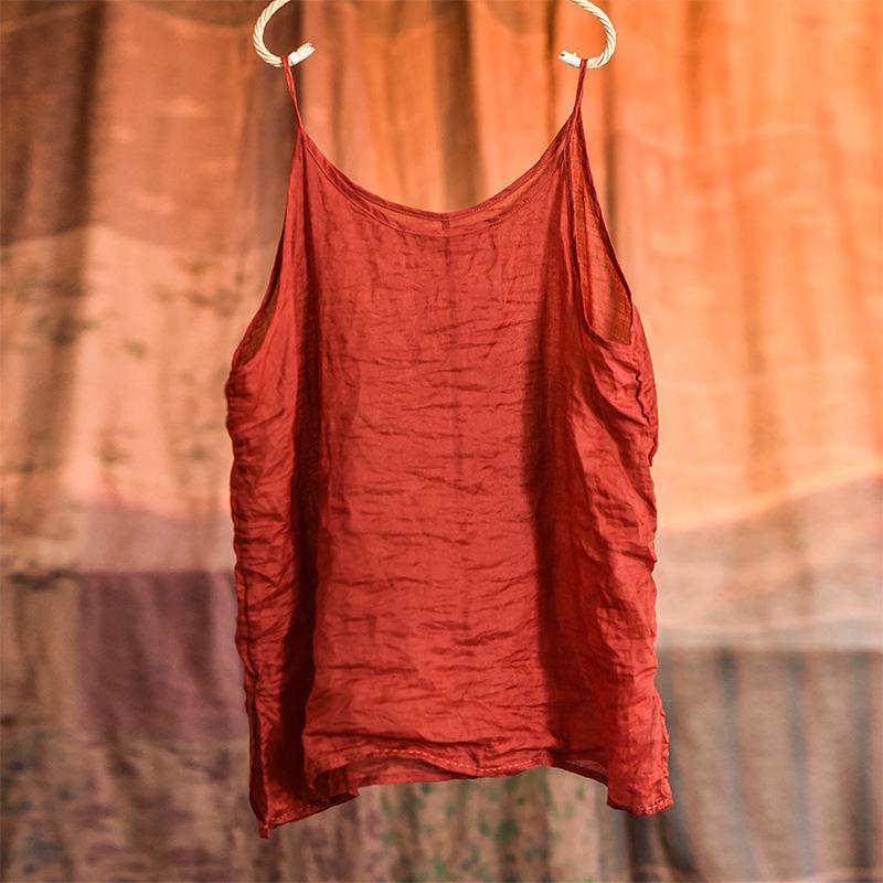 

Johnature Жіночі вінтажні футболки з рамі, суцільні кольори Літній жіночий повсякденний одяг Високоякісні майки One Size червоний