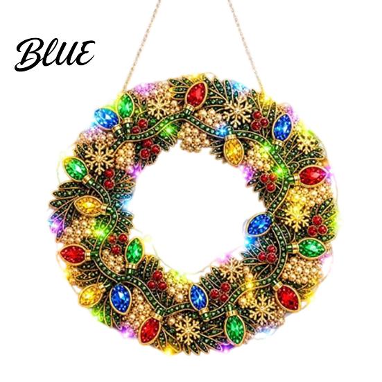 Indoor Christmas Wall Wreath 3D Pearl Hanging Acrylic Faux Art DIY Kit Lighted Beaded Craft