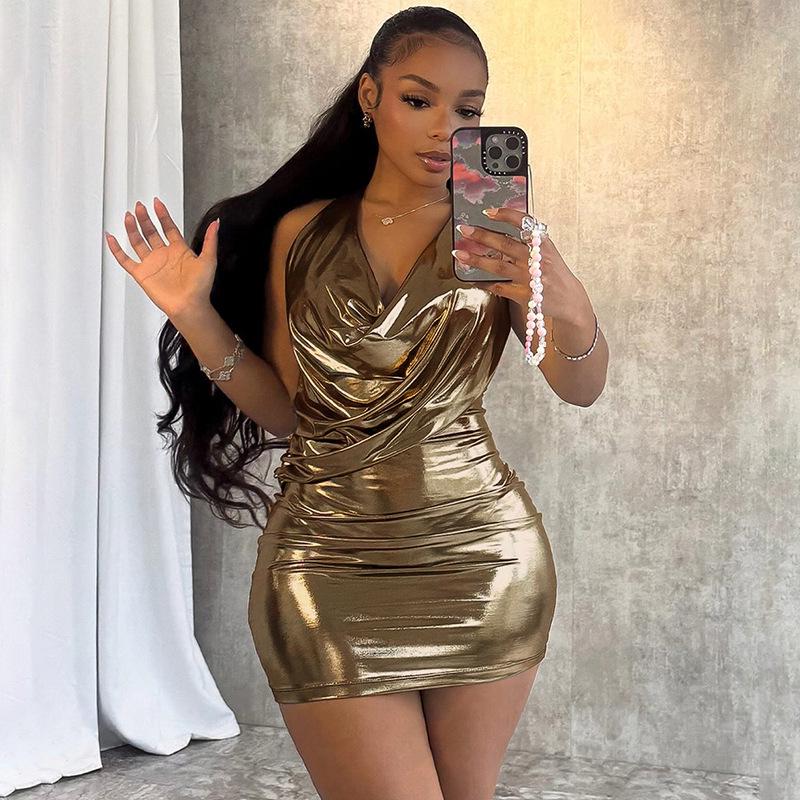 European American Sequin Halter Bodycon Mini Dress