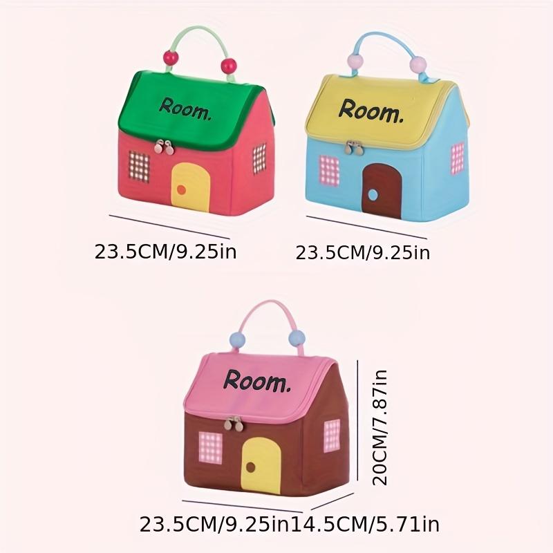 1pc Dopamine color Cute House Shape Makeup bag Large capacity Portable Makeup storage bag Cartoon makeup handbag