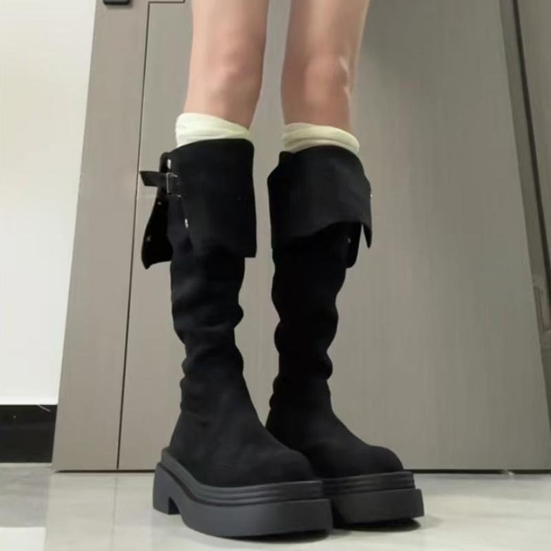 Winter Street Style Thick Heel Women Over The Knee Knight Boots Fashion Fold Two Ways Wear Shoes Female Silm Thigh High Booties