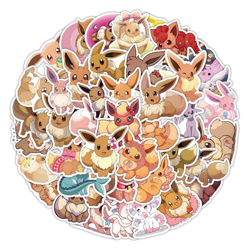 50pcs  Eevee Sticker Anime Cartoon Printing Mobile Phone Suitcase Laptop Water Cup DIY Decorative Sticker Holiday Gifts