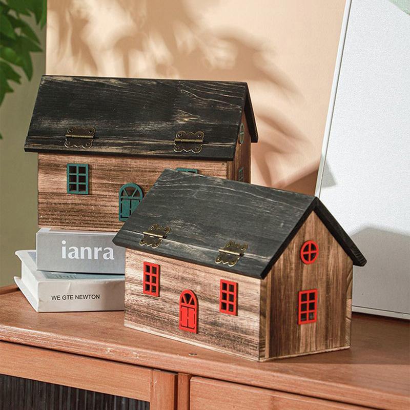 Creativity Wooden House Tissue Box B&B Restaurant Solid Wood Retro Paper Box Household Living Room Roll Paper Boxes