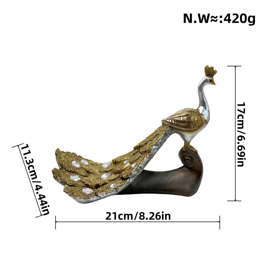 Resin Peacock Figurine Desktop Ornament Vintage Animal Statue Miniatures Bookshelf Living Room Home Decoration Collectible
