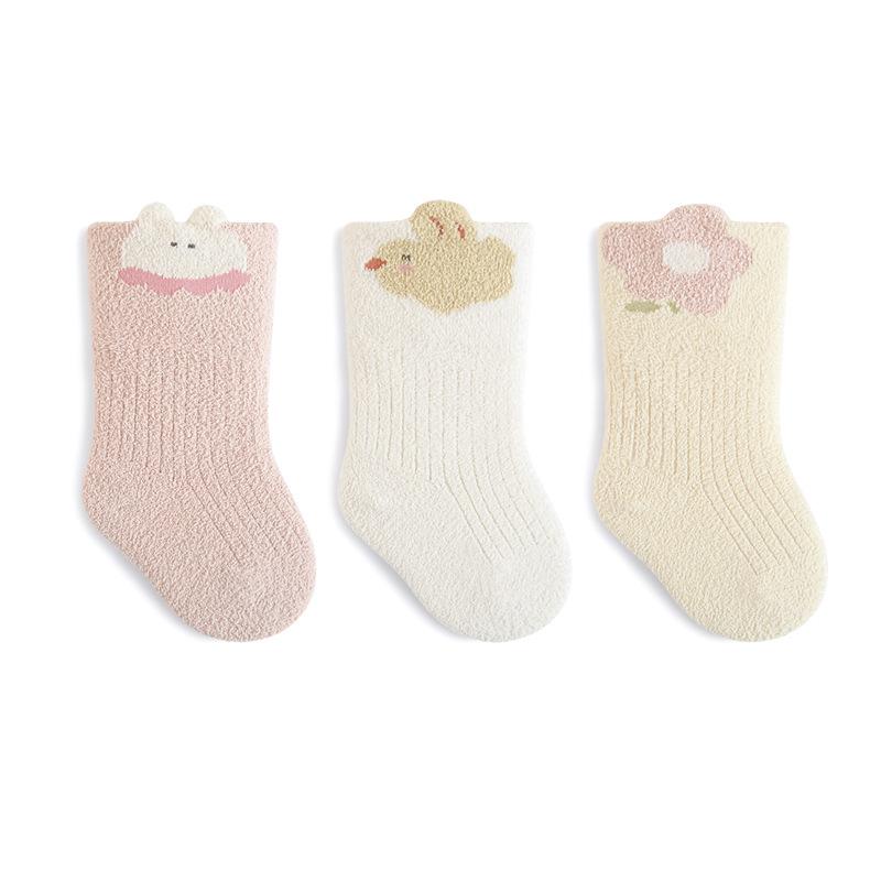 3 Pairs Winter Baby Socks Warm Thick Newborn Socks Cute Cartoon Loose Cuff Mid Tube Children Socks for Girls and Boys