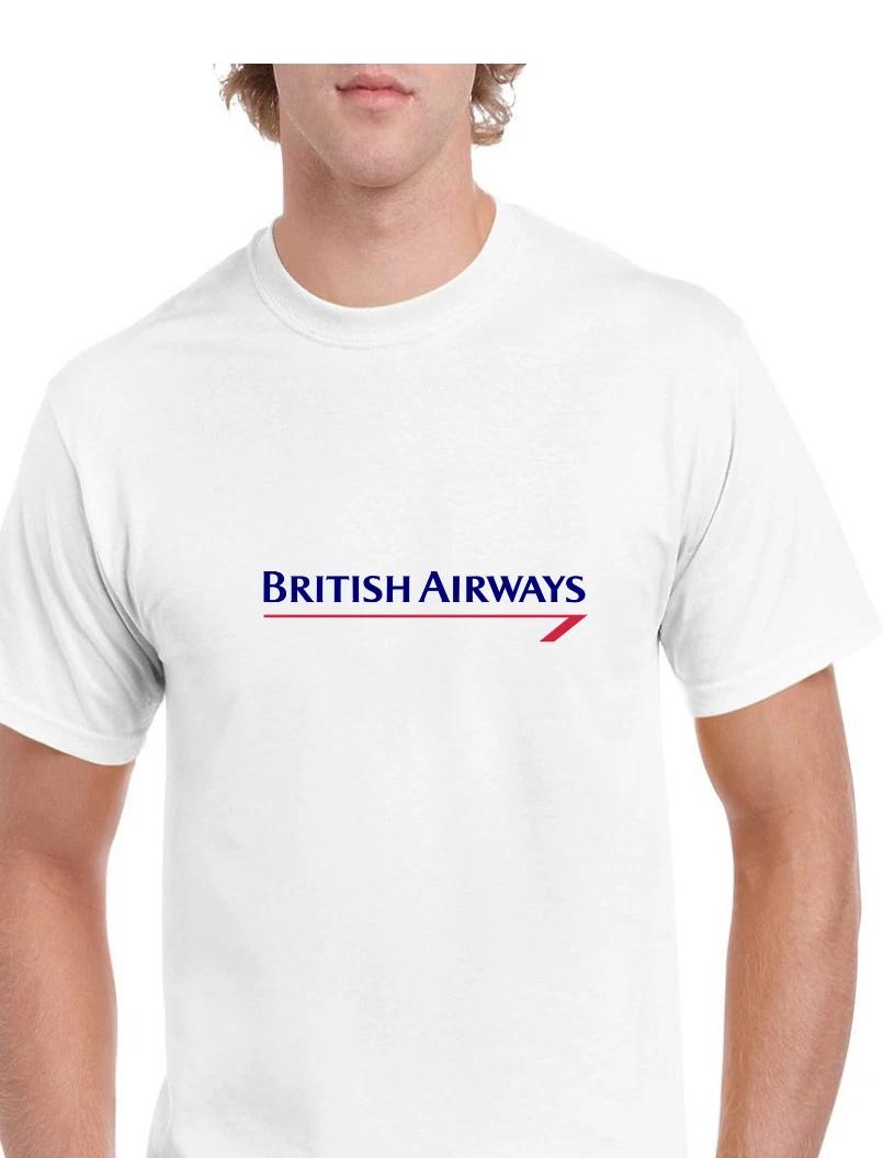 British Airways Vintage Blue Red Logo England Airline White Cotton T-Shirt S