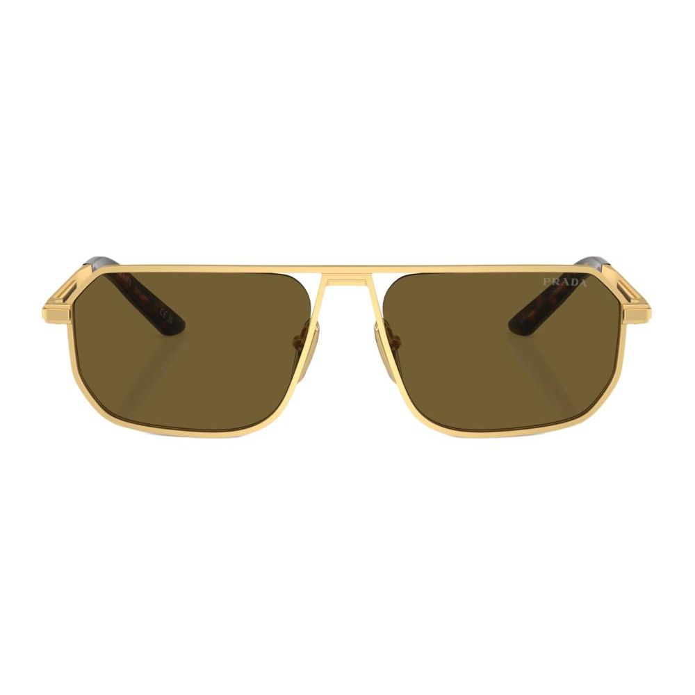 Prada Logo Print Rectangular Sunglasses Men Sunglasses Gold PRA53S1BK01T