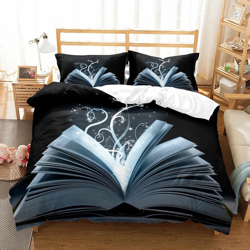 Magic Book Duvet Cover Set Purple Light Book Comforter Cover Lightweight Polyester Quilt Cover with Pillowcase for Boys Teens