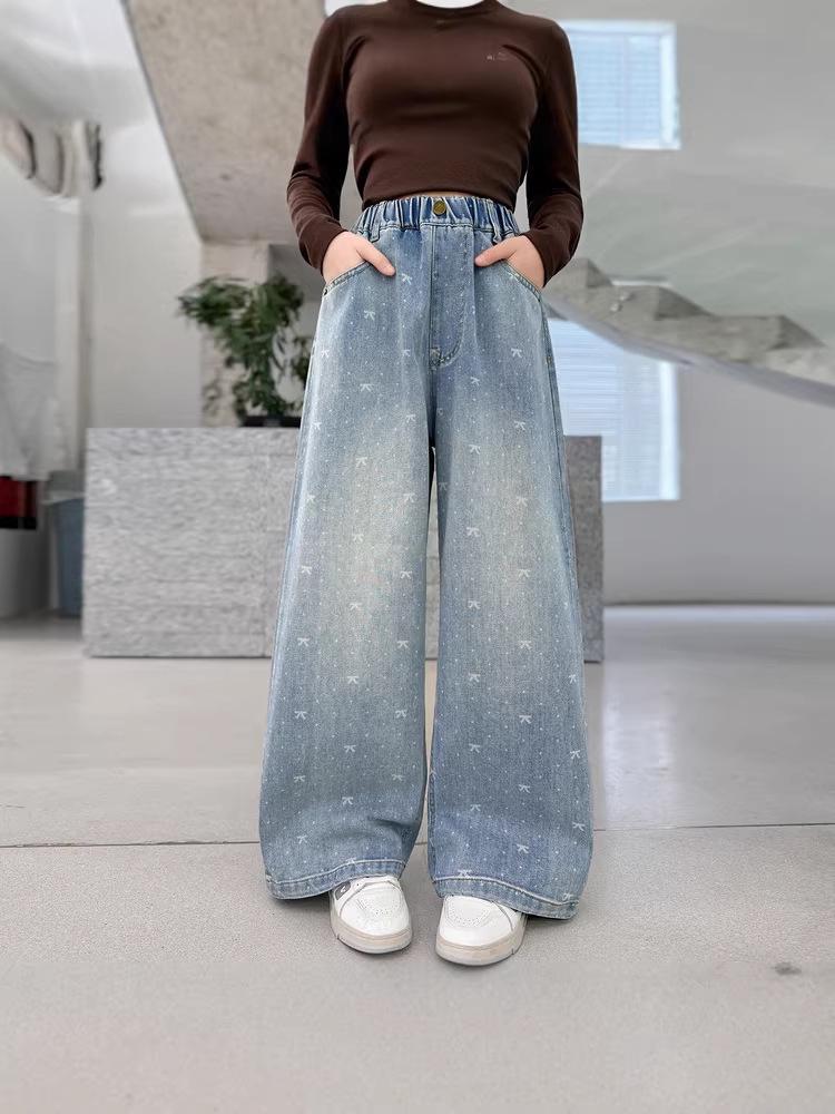 Meisjes Lente 2026 Wijde Pijp Jeans met Strik