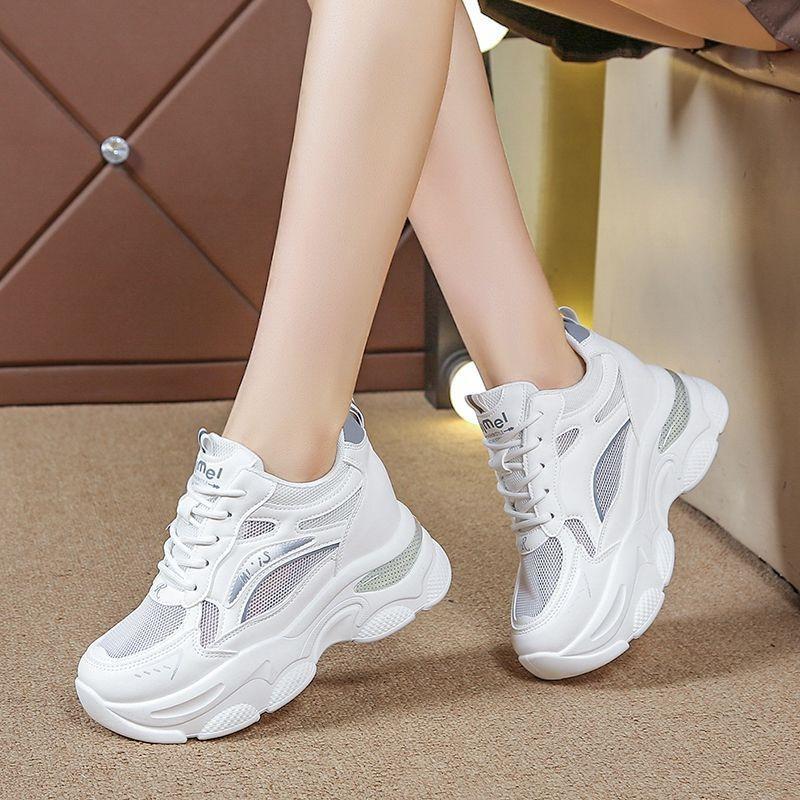 Autumn new versatile little white shoes inner height increase mesh breathable sports shoes women's thick-soled casual dad shoes women