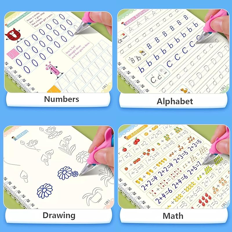 

Eclet Magic Book for Kids, Sank Magic Practice Copybook, (4 Book+10 Refill+1 Pen+1 Grip) Number Tracing Book for Pre-Sch 19 x 13 x 2 Cm белый