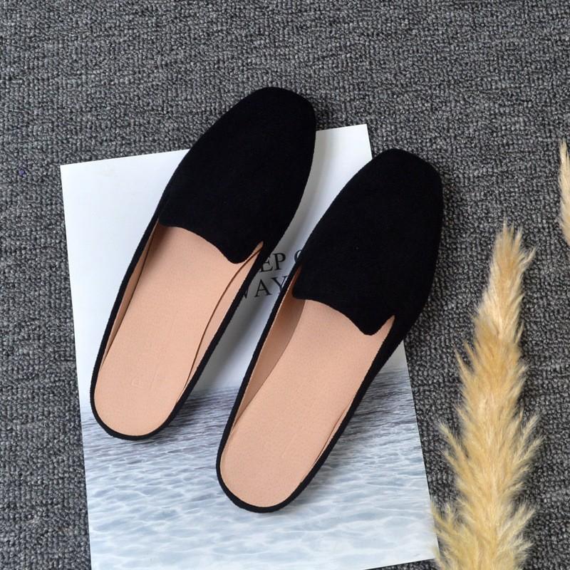 

Baotou Flat Half-boots Women s Outerwear Without Heel, Square Toe, Single Shoe, Moulle , Suede Material, Large Size. 39 чорний