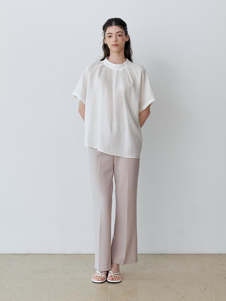 LE STUDIO Linen Half-Neck Shirred Blouse (Iv)