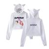Fashion KPop Demon Hunters Printed Kawaii Crop Top Hoodie Funny Cat Ear Cropped Short Sweatshirt Hooded Pullover Women Tops Streetwear
