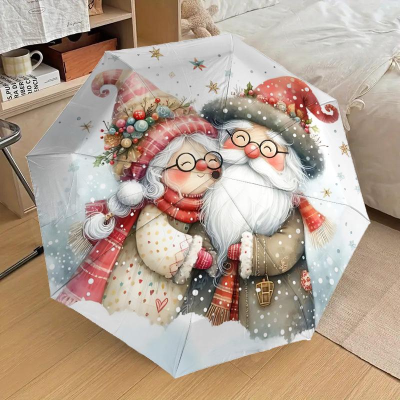 1PC Santa Claus SnowflakesAutomatic Open/Close Umbrella with Windproof, 8-Rib Sturdy Canopy, Durable Ribs, Fashionable Design, Outdoor Accessory, Fun