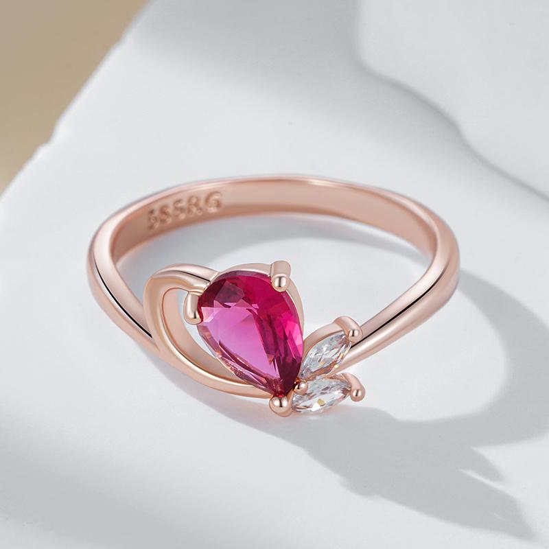 Shiny Red Natural Zircon Ring For Women Fashion  Rose Gold Color Party Accessories Daily Fine Vintage Jewelry