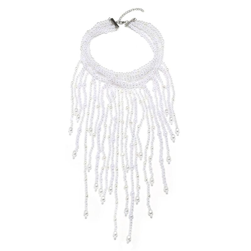 

Elegant Waterfall Faux Pearls Necklace Adjustable Clavicle Chain Fashion Jewelry For Evening Parties And Daily Wear 1