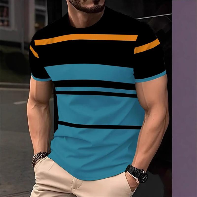 Stripe pattern men's T-shirt simple and fashionable 3D printed T-shirt
