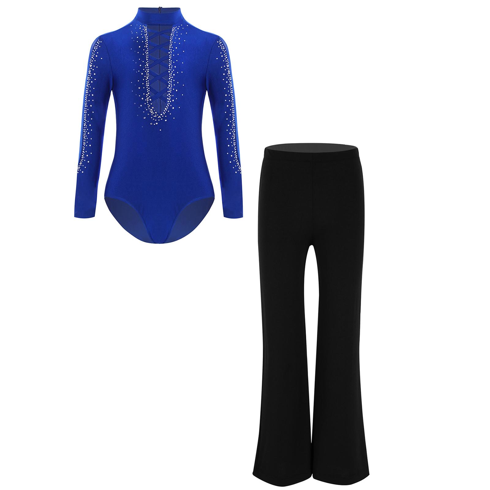 

Танцевальный костюм для мальчиков, сетчатый лоскутный купальник, перекрещивающиеся бретели спереди, стразы, штаны, комплект для выступления на сцене 5-6 Years синий