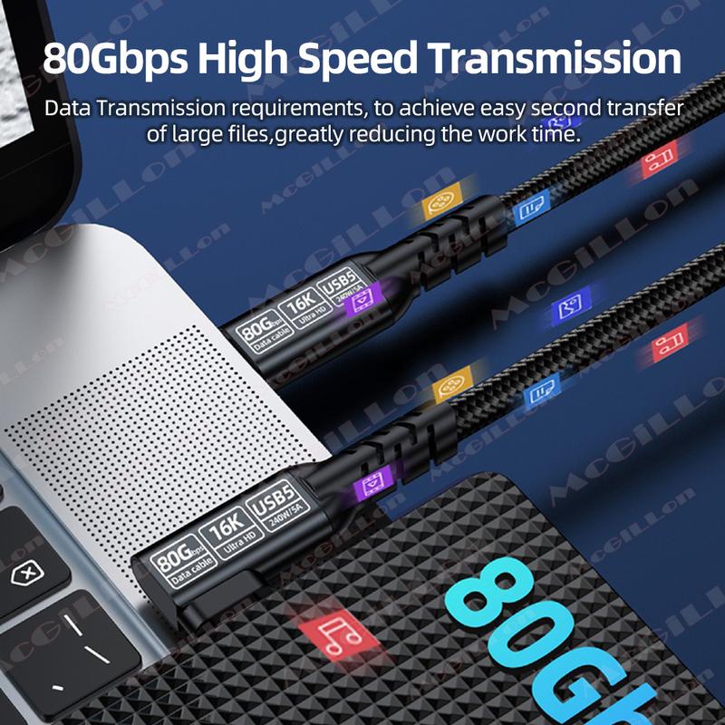 Elbow Type-C to USB5.0 PD240W 80Gbps Thunderbolt 5 Type-C Cable 16K 8K 48V/5A for iPhone 16 Pro Tablet Switch Laptop MacBook Pro