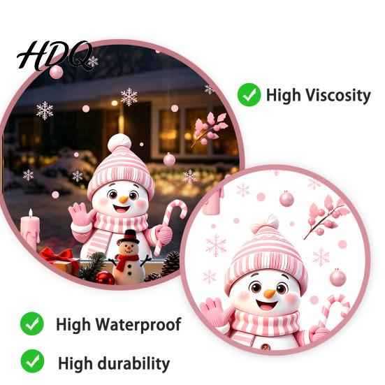 Creative Christmas Gift for Friends Snowman Static Glass Stickers Decorative Pink Decals Waterproof PVC Window Clings Home Holiday Party And