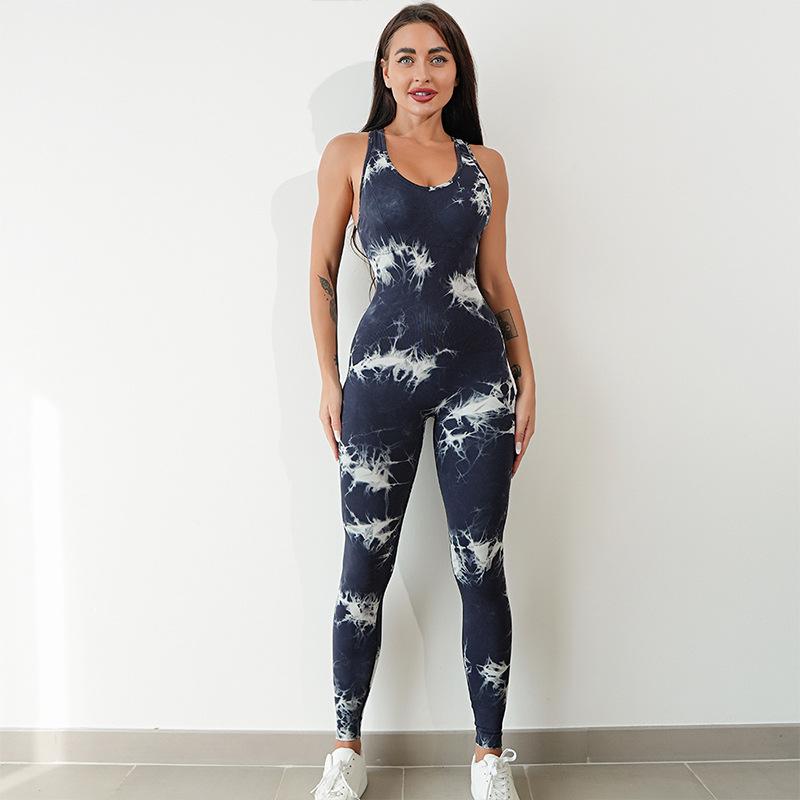 Tie Dye Tight Fitting Jumpsuit For Sports, Outdoor Fitness, Shaping, Running, Stretch, Hip Lifting, Yoga, Women'S Jumpsuit