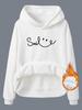 European Size Women's Fleece-Lined Hooded Sweatshirt with Smiling Print - Long Sleeve Kangaroo Pocket (Autumn/Winter)