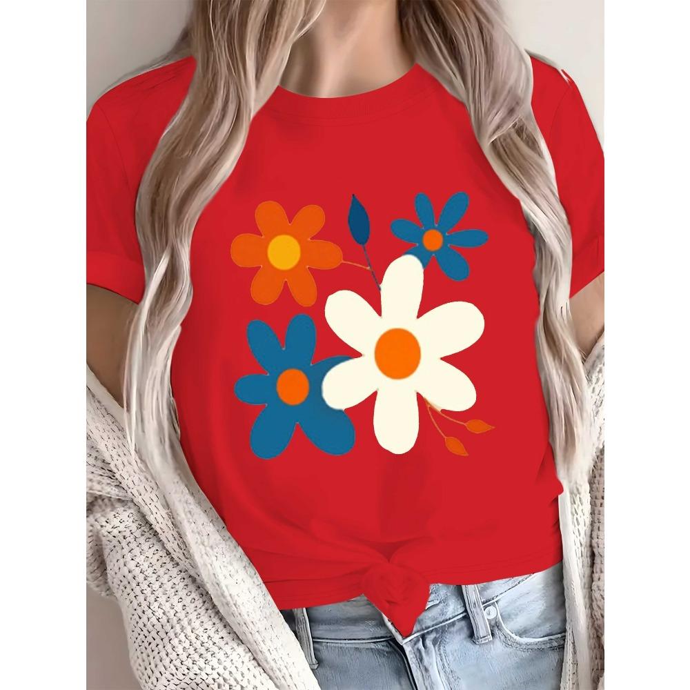 Featuring An Abstract Floral Overlapping Design Harajuku Short Sleeve Casual T-shirt Clothing Street Tops Clothes