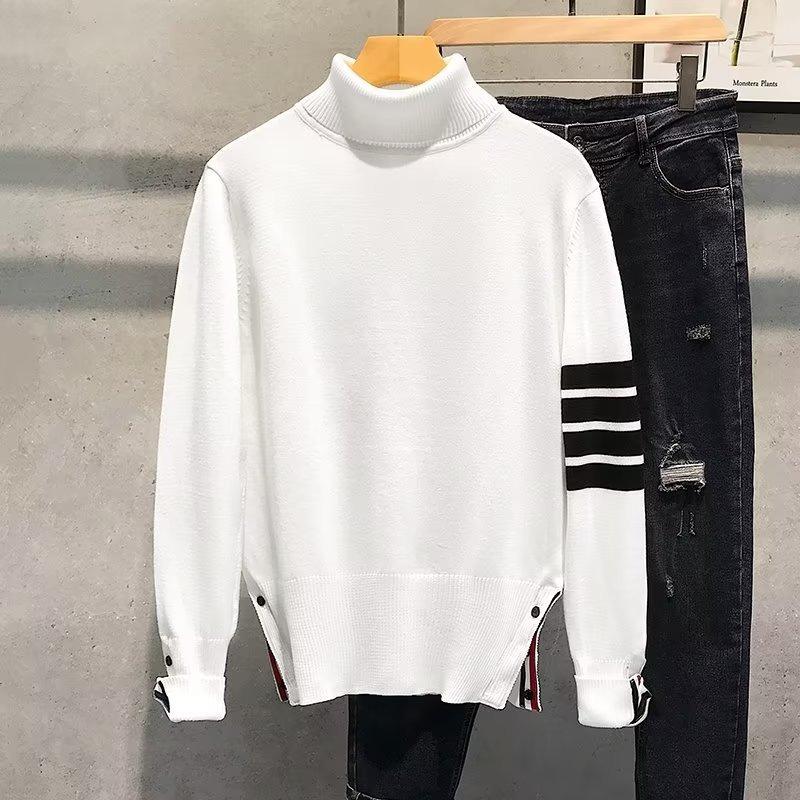

Роскошный бренд мужской вязаный свитер с высоким воротом популярный осенне-зимний модный полосатый дизайн корейский стиль бутик повседневный пуловер XXXL белый