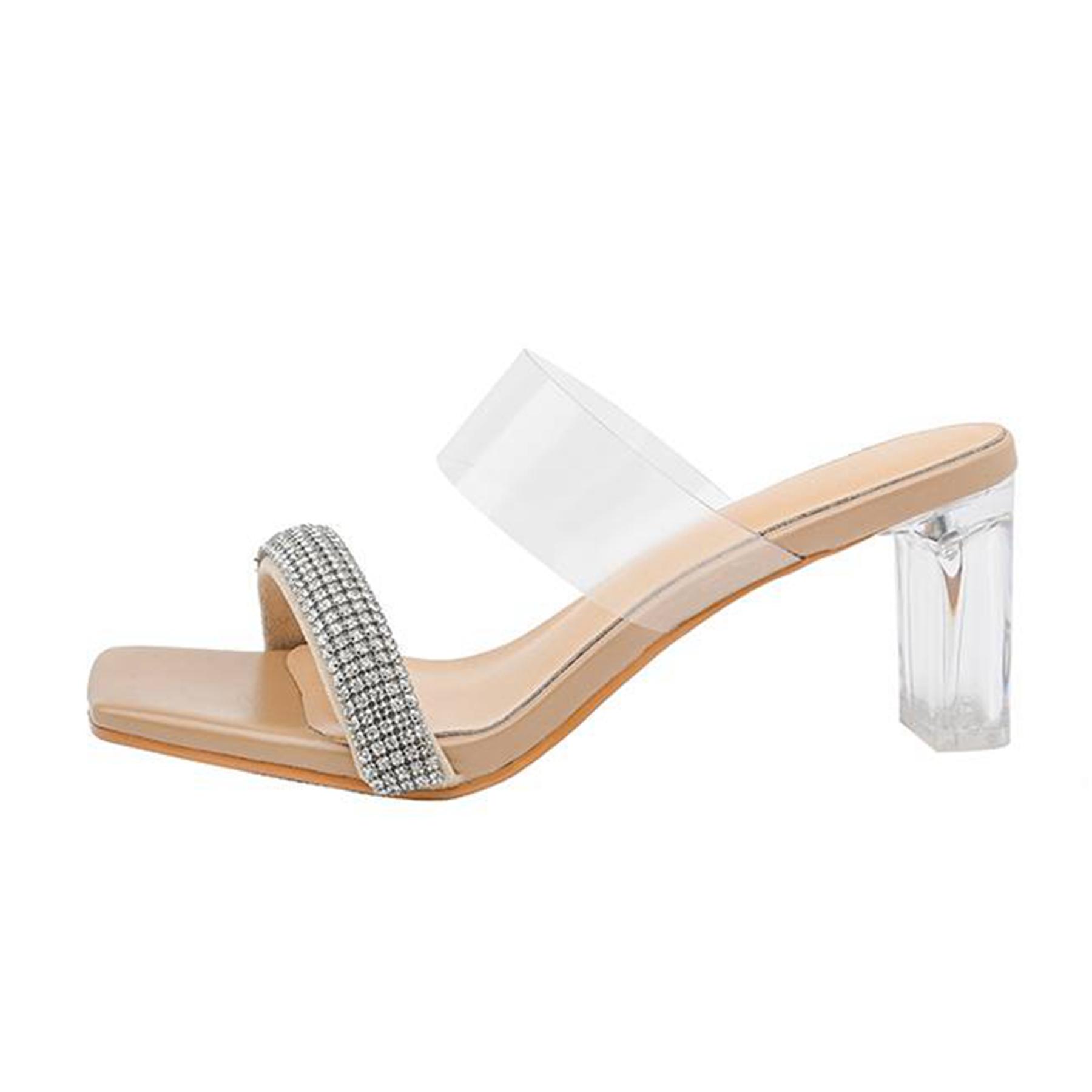 

Krazing Pot, шлепанцы из ПВХ с открытым носком, летние прозрачные туфли на высоком каблуке с кристаллами, размер 44, размер 43, женские роскошные сандалии