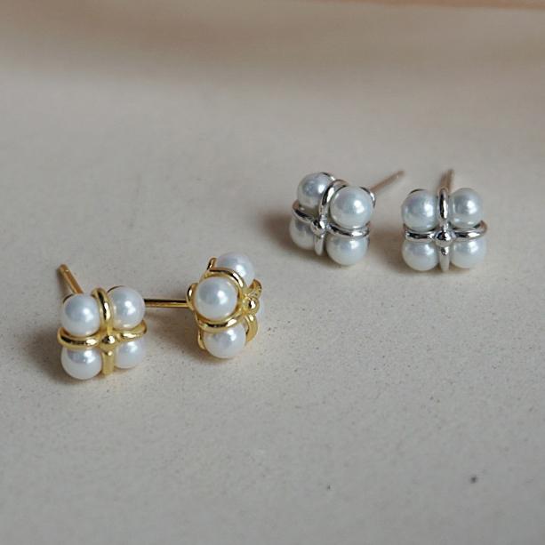 PONYKISS Sterling Silver Mini Pearl Square Geometric Stud Earrings for Women Minimalist Fine Classic Accessories