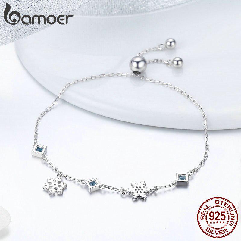 Bamoer Nová kolekce 925 Sterling Silver Winter Snowflake Dámské náramky Řetízkový náramek