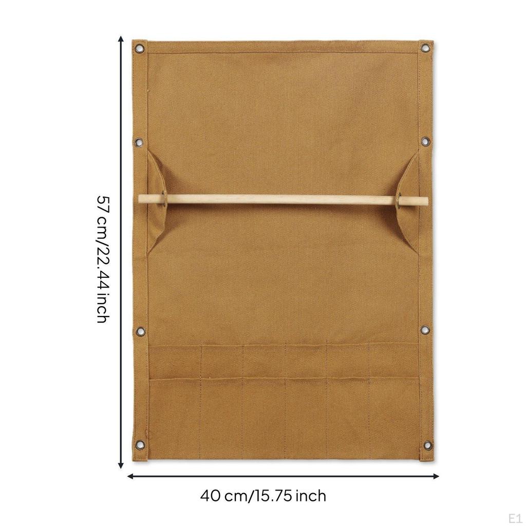 Canvas Cutlery Roll with Paper Towel Holder Portable Hanging Utensil Storage Bag Multifunctional