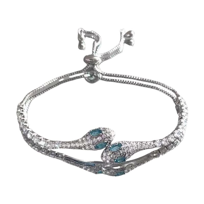 Elegant Crystals Snake Bracelet With Zircon Detailing for Women’s Fashionable Daily And Party Jewelry Accessory