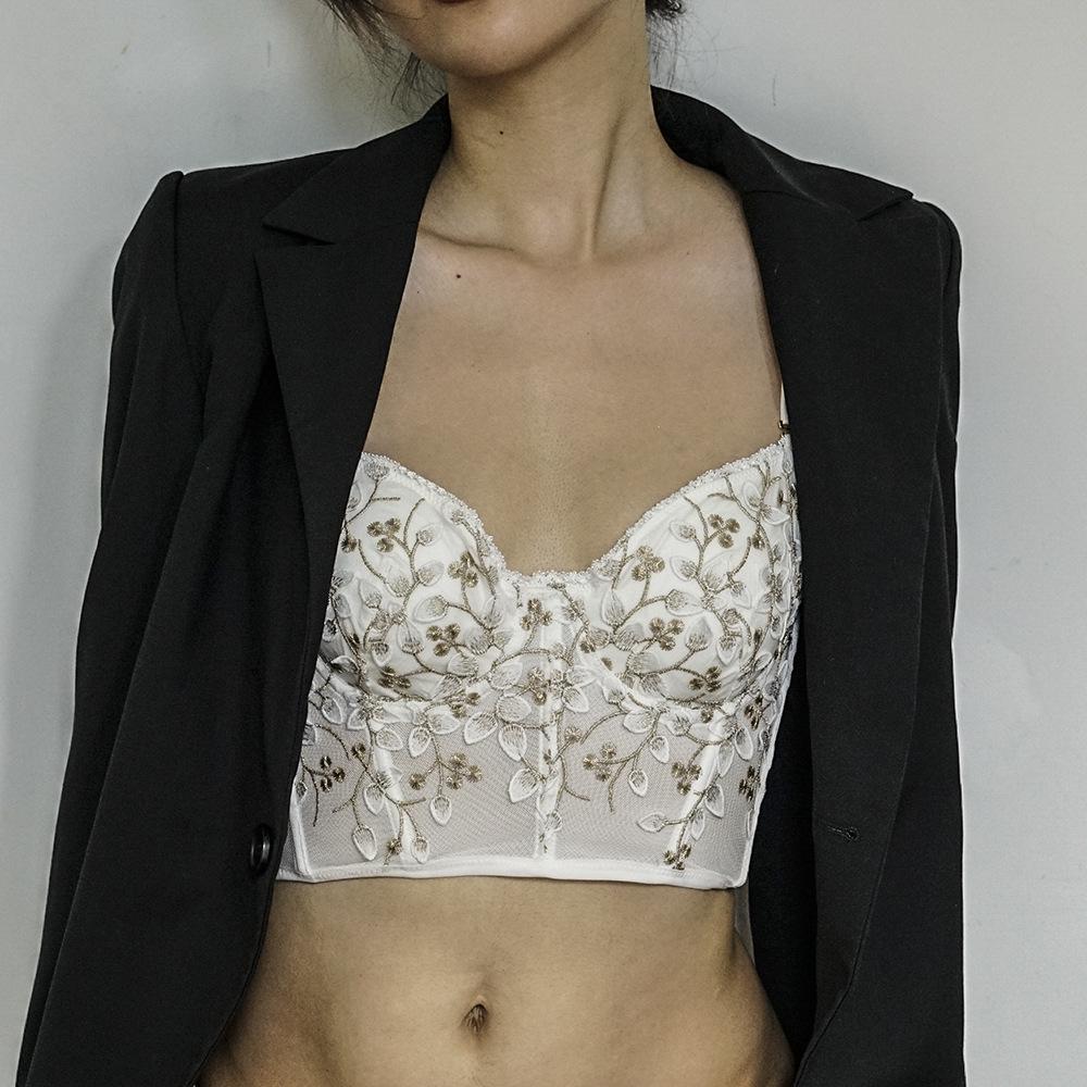 French Embroidery Lingerie Set: Longline Corset Cami Tank Top for Women - Pure Desire Style