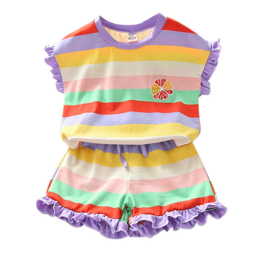 Kids Girls Rainbow-Print Tank Top and Shorts Set
