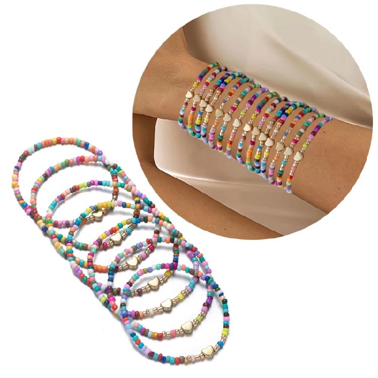 7 Adjustable Stretch Beaded Bracelets Trendy Elastic Jewelry Set For Women Gift