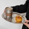 Stainless Steel Oval Plate Korean Style High-value Snack Dessert Tray Household Shallow Dinner Serving Plate for Cafe Cake