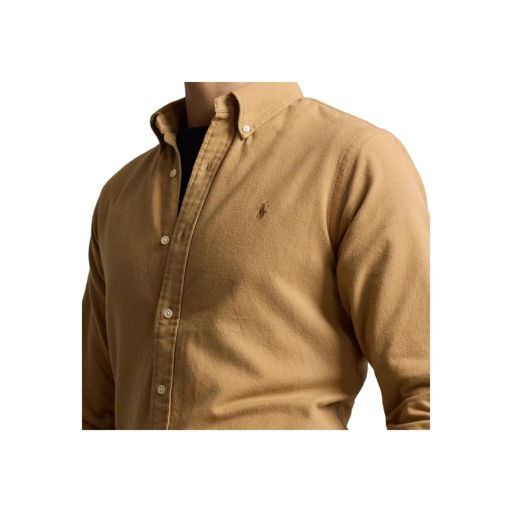 Polo Ralph Lauren Solid Color Polo Collar Single-Breasted Long Sleeve Shirt With Embroidered Pony Men Shirts Camel MNPOWOV16823884-260