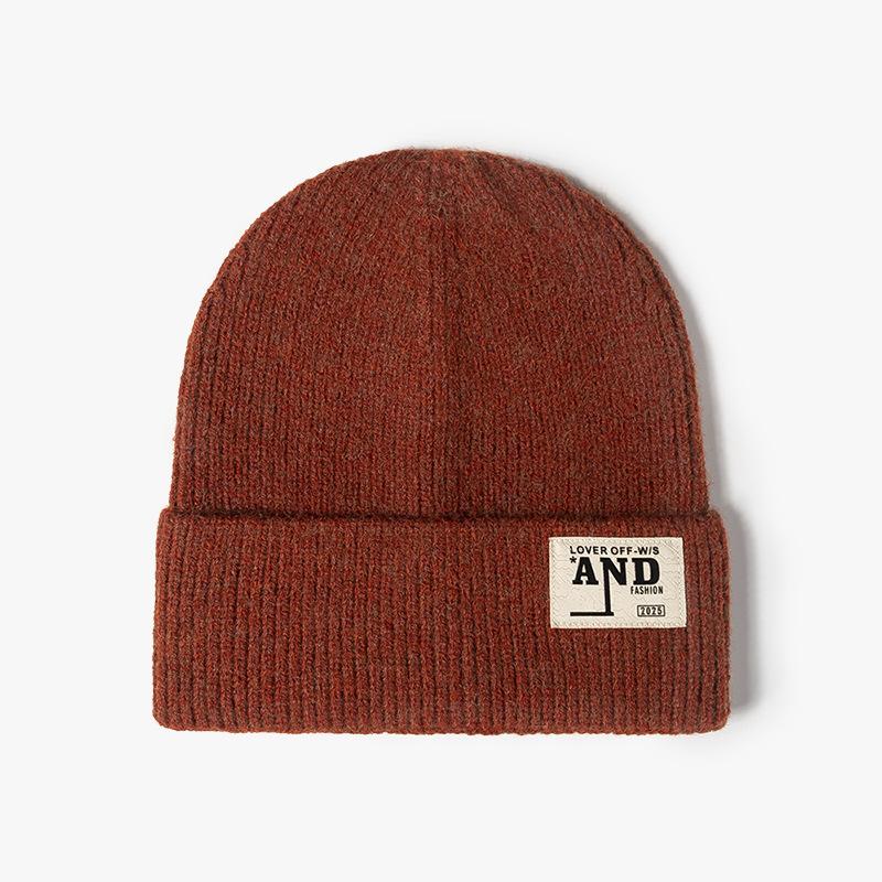 Fashion Knitted Hat Women's Warm Thickened Letter Sticker Autumn and Winter Hat Outdoor Beanless Wool Hat Men