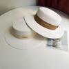 Hat Female Summer Vintage British Flat Top Hat Beach Hat Sunscreen Sun Hat Ins Internet Celebrity Flat Top Hat