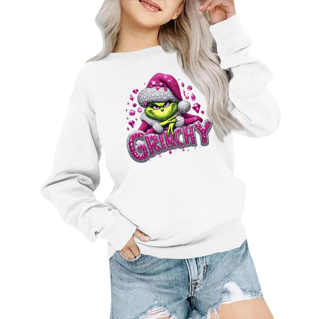 Kids' Fashion Loose-Fit Casual Long-Sleeve Christmas Print Oversized Crewneck Sweatshirt