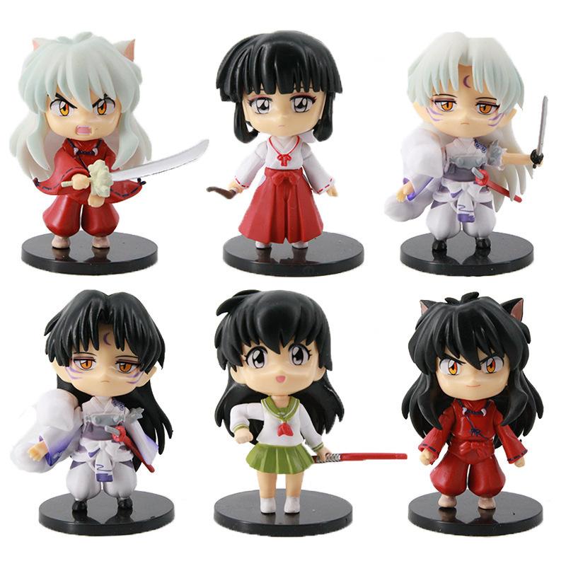6 Teile/satz Cartoon Inuyasha Q Version Spielzeug Sesshoumaru Higurashi Kagome PVC Modell Anime Puppe Kinder Geschenk