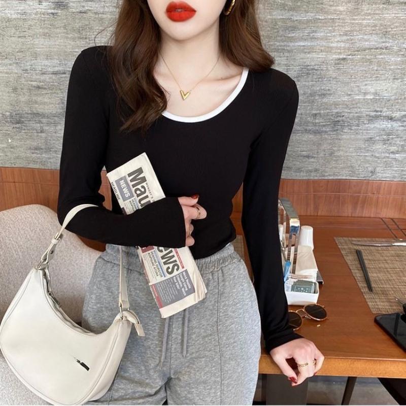 Autumn Winter Style Unique Long Sleeve T Shirt Women Inner Wear Round Neck Base Layer Outer Wear Loose Slimming Top